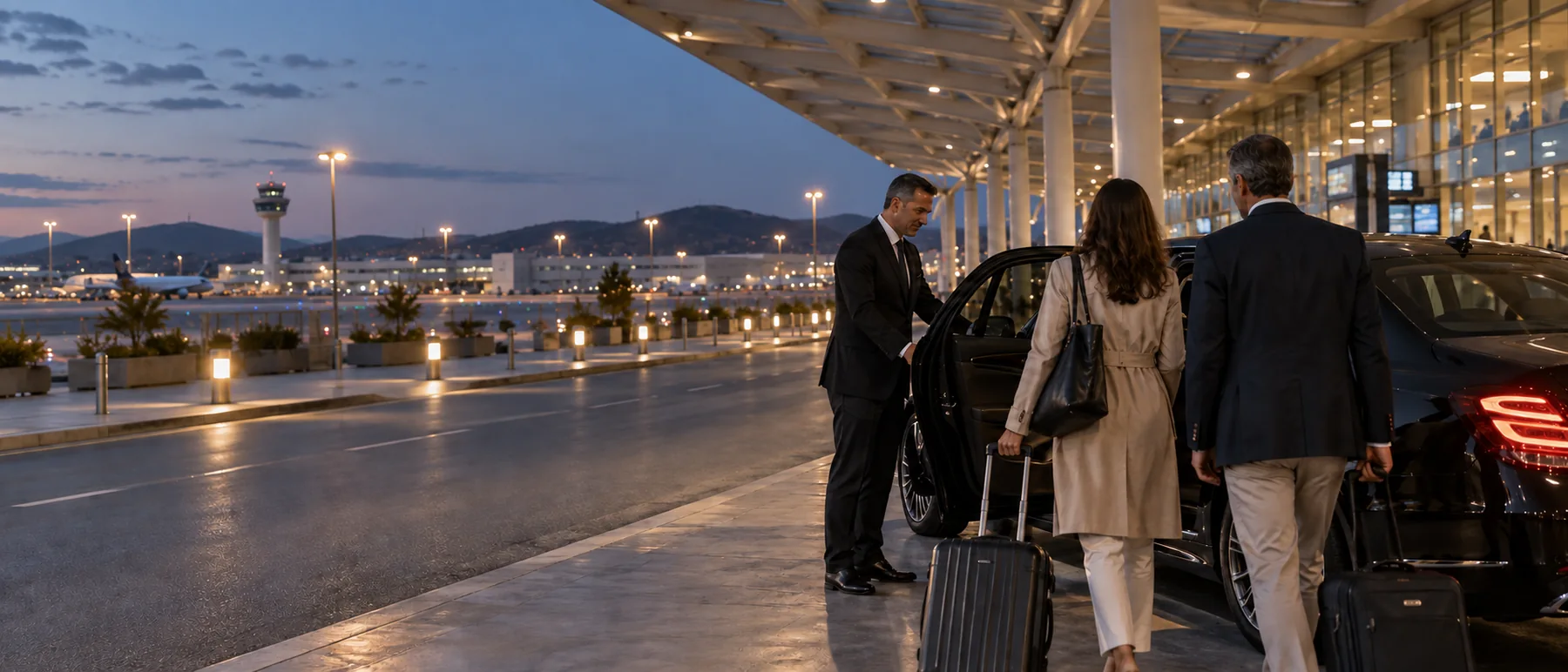 A Helios chauffeur greeting guests at Athens airport